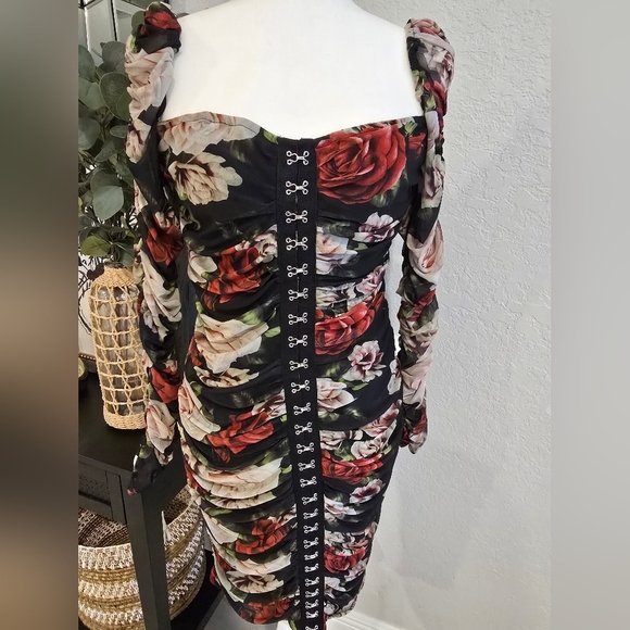 blithe los angeles Dresses & Skirts - Floral Black Dress with Red and White Roses